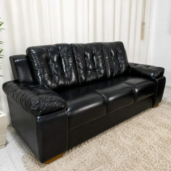 Sof� 3 Lugares 240 Courino Preto Rondom�veis - 2,03m