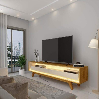 Rack Requinte Larg. 1.72m Naturale/Off C/ Led 100% MDF para TV at� 65