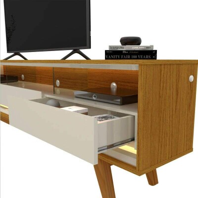 Rack Requinte Larg. 1.72m Naturale/Off C/ Led 100% MDF para TV at� 65