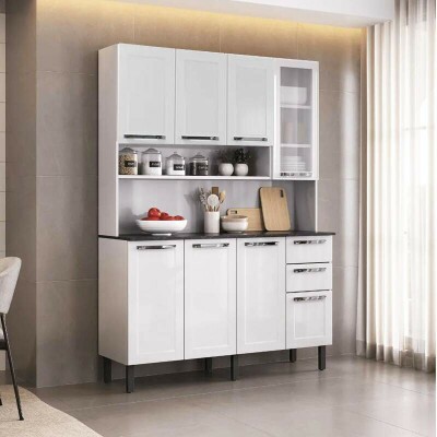 Kit Cozinha Floren�a Larg. 1.40m Branco 8 Portas 2 Gavetas em A�o - Itatiaia
