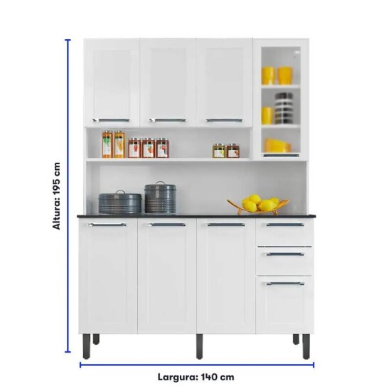 Kit de Cozinha em A�o 1,40m Floren�a Branco 8 Portas 2 Gavetas - Itatiaia