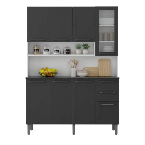 Kit Cozinha Floren�a Larg. 1.40m Grafite 8 Portas 2 Gavetas em A�o - Itatiaia
