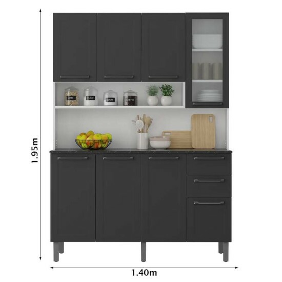 Kit Cozinha Floren�a Larg. 1.40m Grafite 8 Portas 2 Gavetas em A�o - Itatiaia