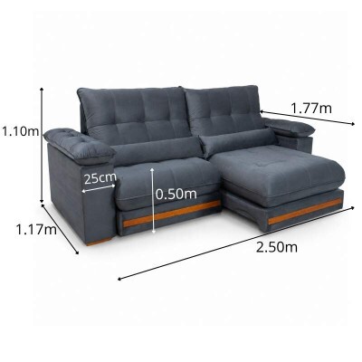 Sof� Retr�til Reclin�vel Gran Master 2,50m Veludo Cinza - D33 e Molas Ensacadas