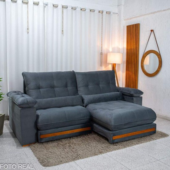 Sof� Retr�til Reclin�vel Gran Master 2.50m Veludo Cinza - D33 e Molas Ensacadas