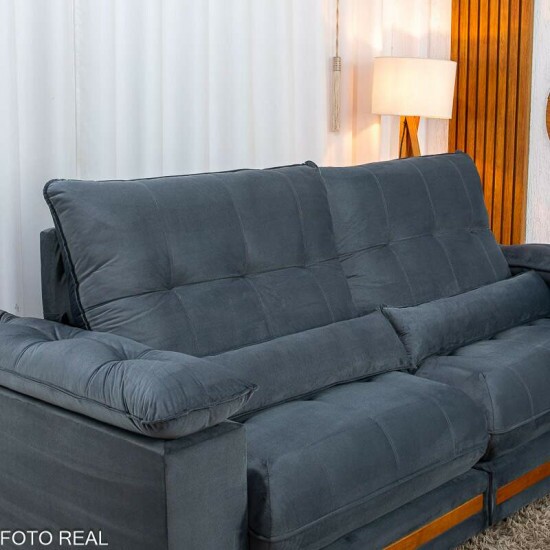 Sof� Retr�til Reclin�vel Gran Master 2.50m Veludo Cinza - D33 e Molas Ensacadas