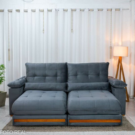 Sof� Retr�til Reclin�vel Gran Master 2.50m Veludo Cinza - D33 e Molas Ensacadas