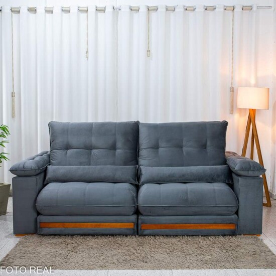 Sof� Retr�til Reclin�vel Gran Master 2.50m Veludo Cinza - D33 e Molas Ensacadas