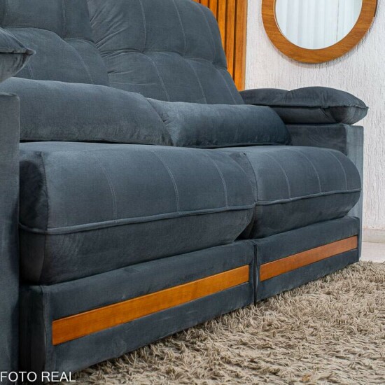 Sof� Retr�til Reclin�vel Gran Master 2.50m Veludo Cinza - D33 e Molas Ensacadas