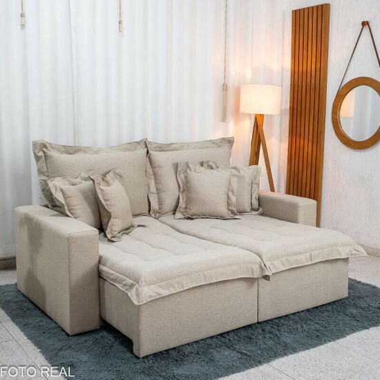 Sof� Retr�til Bolt 2.00m Linho Bege Cru 08 - Sem Caixa
