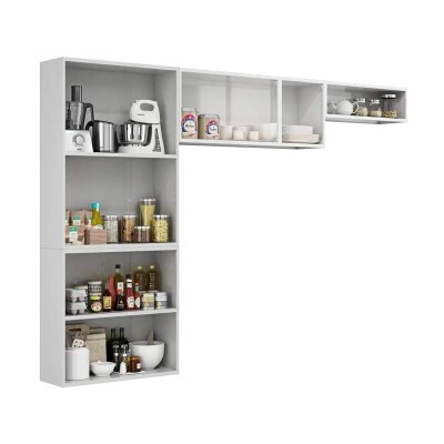 Cozinha Rose Branco 3 Pe�as Larg. 2.45m Paneleiro + A�reo + Nicho em A�o - Itati�ia