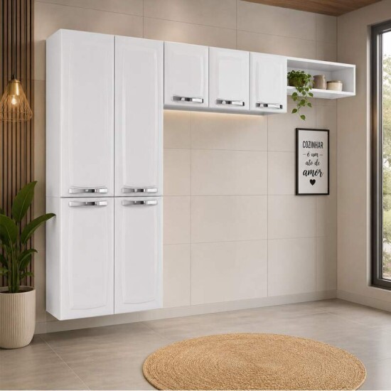 Cozinha Rose Branco 3 Pe�as Larg. 2.45m Paneleiro + A�reo + Nicho em A�o - Itati�ia