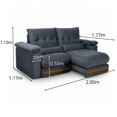 Sof� Retr�til Reclin�vel Gran Master 2.00m Veludo Cinza - D33 e Molas Ensacadas