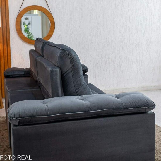 Sof� Retr�til Reclin�vel Gran Master 2.00m Veludo Cinza - D33 e Molas Ensacadas