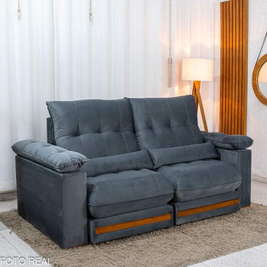Sof� Retr�til Reclin�vel Gran Master 2.00m Veludo Cinza - D33 e Molas Ensacadas