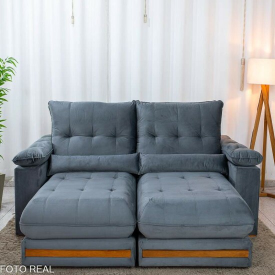 Sof� Retr�til Reclin�vel Gran Master 2.00m Veludo Cinza - D33 e Molas Ensacadas