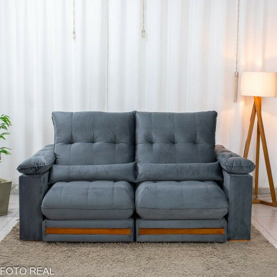 Sof� Retr�til Reclin�vel Gran Master 2.00m Veludo Cinza - D33 e Molas Ensacadas