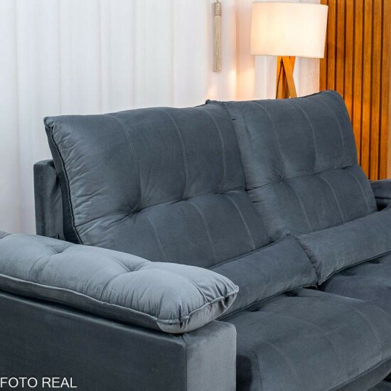 Sof� Retr�til Reclin�vel Gran Master 2.00m Veludo Cinza - D33 e Molas Ensacadas