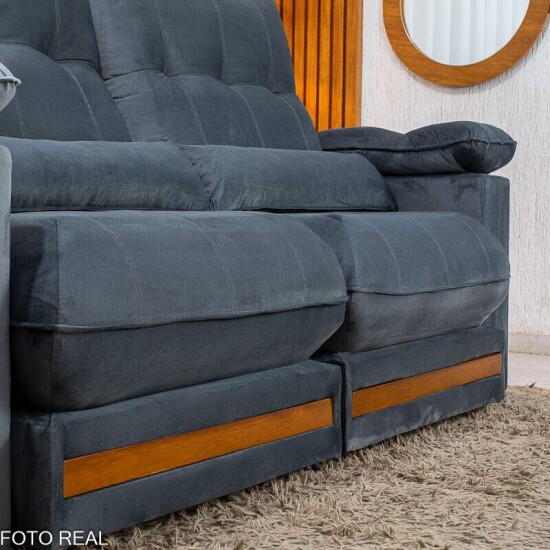 Sof� Retr�til Reclin�vel Gran Master 2.00m Veludo Cinza - D33 e Molas Ensacadas