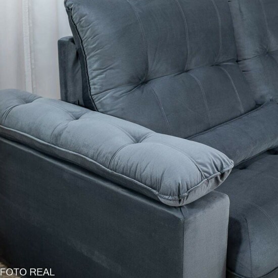 Sof� Retr�til Reclin�vel Gran Master 2.00m Veludo Cinza - D33 e Molas Ensacadas