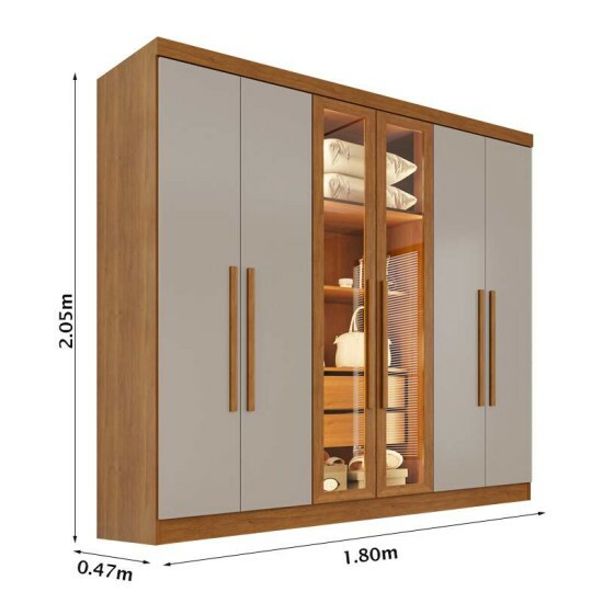 Guarda-roupa Vision Larg. 1.80m Cinamomo/Off com Porta Reflecta e LED - Sall�to