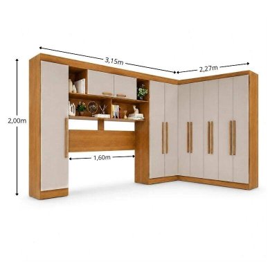 Modulado Apolo Premium + Modulado de Canto Fortaleza + Guarda-roupa Recife 6 Portas Cinamomo/Off - Sall�to