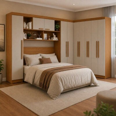 Modulado Apolo Premium + Modulado de Canto Fortaleza + Guarda-roupa Recife 6 Portas Cinamomo/Off - Sall�to