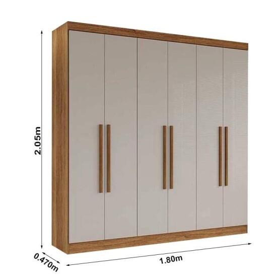 Modulado Apolo Premium + Modulado de Canto Fortaleza + Guarda-roupa Recife 6 Portas Cinamomo/Off - Sall�to