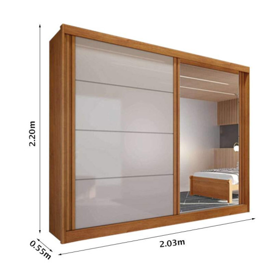 Guarda-roupa Casal 2,03m Viena Nature/Off com Espelho - Bianchi