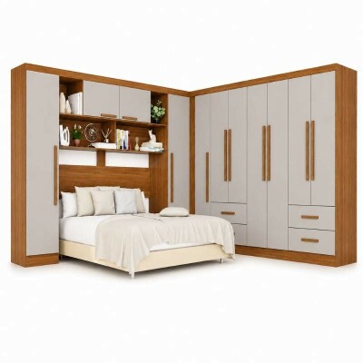 Modulado Apolo Premium + Modulado de Canto Fortaleza + Guarda-roupa Texas Premium 6 Portas Cinamomo/Off - Sall�to