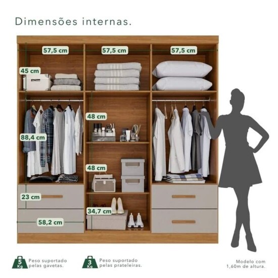Modulado Apolo Premium + Modulado de Canto Fortaleza + Guarda-roupa Texas Premium 6 Portas Cinamomo/Off - Sall�to