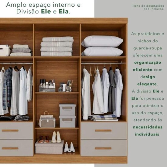 Modulado Apolo Premium + Modulado de Canto Fortaleza + Guarda-roupa Texas Premium 6 Portas Cinamomo/Off - Sall�to