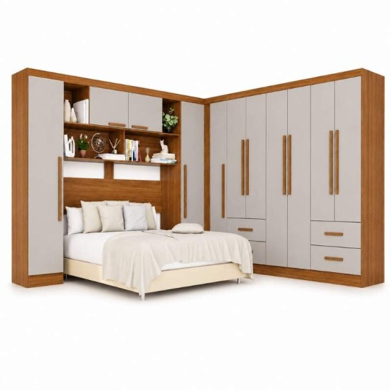 Modulado Apolo Premium + Modulado de Canto Fortaleza + Guarda-roupa Texas Premium 6 Portas Cinamomo/Off - Sall�to