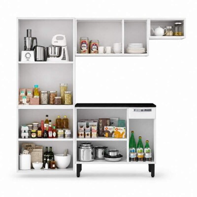 Cozinha Rose Completa Branco 4 Pe�as Larg. 2.45m Balc�o + Paneleiro + A�reo + Nicho em A�o - Itatiaia