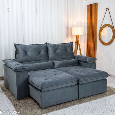 Sof� Retr�til Reclin�vel Dubai 2.10m Veludo Cinza 20