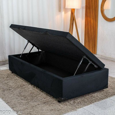 Base Box Ba� Solteiro Prime Confort 88x188x45 Sued Preto Blindado - Issacar