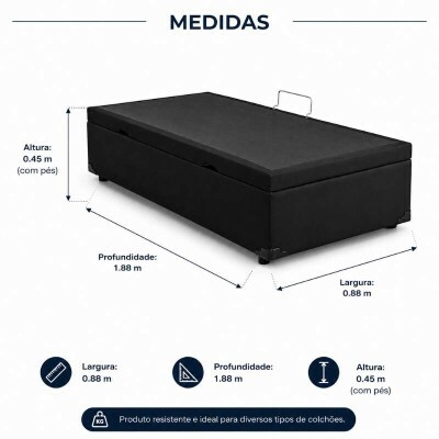 Base Box Ba� Solteiro Prime Confort 88x188x45 Sued Preto Blindado - Issacar