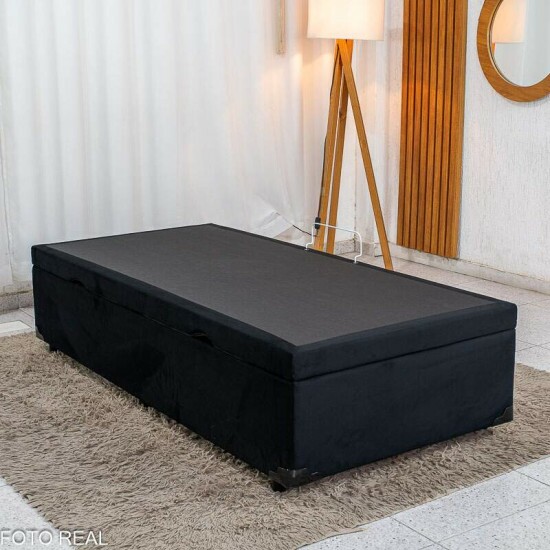 Base Box Ba� Solteiro Prime Confort 88x188x45 Sued Preto Blindado - Issacar
