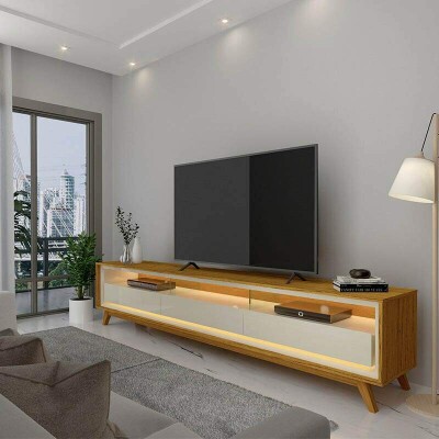 Rack Requinte Larg. 2.12m Naturale/off C/ Led 100% MDF para TV at� 75