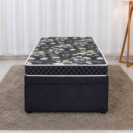 Colch�o Solteiro Lotus Espuma D20 - Nosso Sonho + Base Box Ba� Solteiro Prime Confort Sued Preto Blindado - Issacar 88x188x57 | Suporta at� 60kg