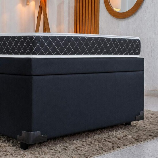 Colch�o Solteiro Lotus Espuma D20 - Nosso Sonho + Base Box Ba� Solteiro Prime Confort Sued Preto Blindado - Issacar 88x188x57 | Suporta at� 60kg