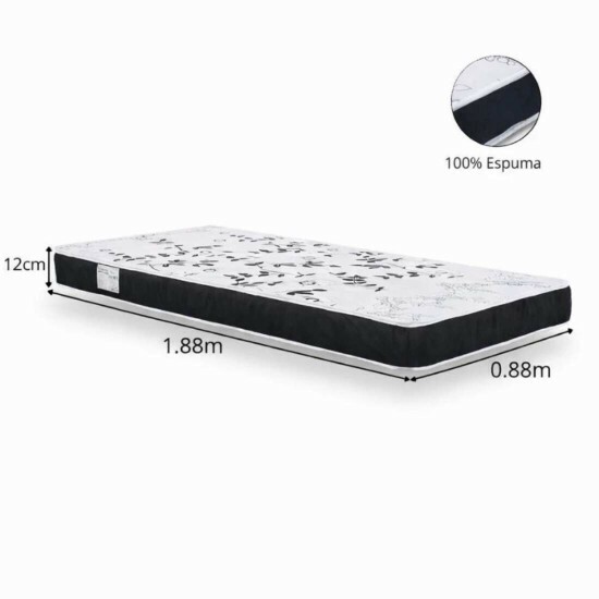 Colch�o Solteiro Lotus Espuma D20 - Nosso Sonho + Base Box Ba� Solteiro Prime Confort Sued Preto Blindado - Issacar 88x188x57 | Suporta at� 60kg
