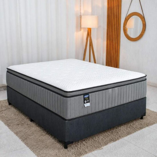 Colch�o Casal Tower Cinza Molas BlueWave + Base Box Casal Elitebox Linh�o Grafite Blindado - Gazin 138x188x69 | Suporta at� 240kg
