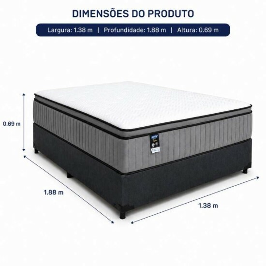 Colch�o Casal Tower Cinza Molas BlueWave + Base Box Casal Elitebox Linh�o Grafite Blindado - Gazin 138x188x69 | Suporta at� 240kg