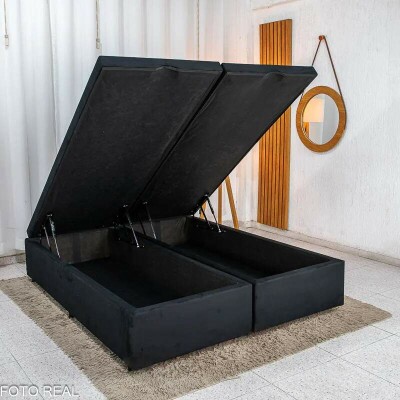 Base Box Baú Queen Bipartido Confort Sued Preto Blindado 158x198x45 cm - Issacar