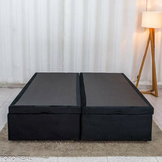 Base Box Ba� Queen Bipartido Confort Sued Preto Blindado 158x198x45 cm - Issacar