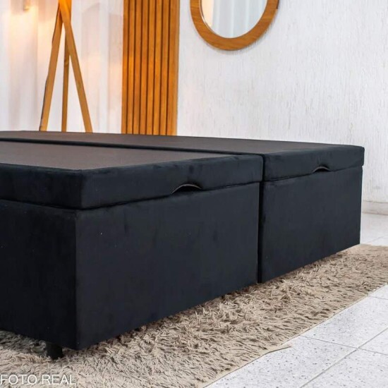 Base Box Ba� Queen Bipartido Confort Sued Preto Blindado 158x198x45 cm - Issacar