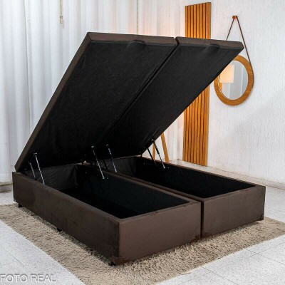 Base Box Ba� Queen Bipartido Prime Confort 158x198x45 Sued Marrom Blindado - Issacar