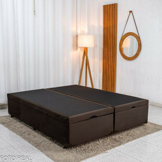 Base Box Ba� Queen Bipartido Confort Sued Marrom Blindado 158x198x45 cm - Issacar