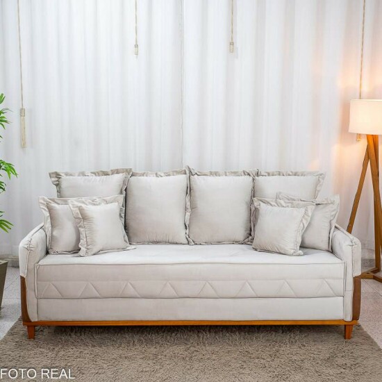 Sof� 4 Lugares Living Luca Veludo Bege Claro com Detalhe Molas Bonnel - 2,10m